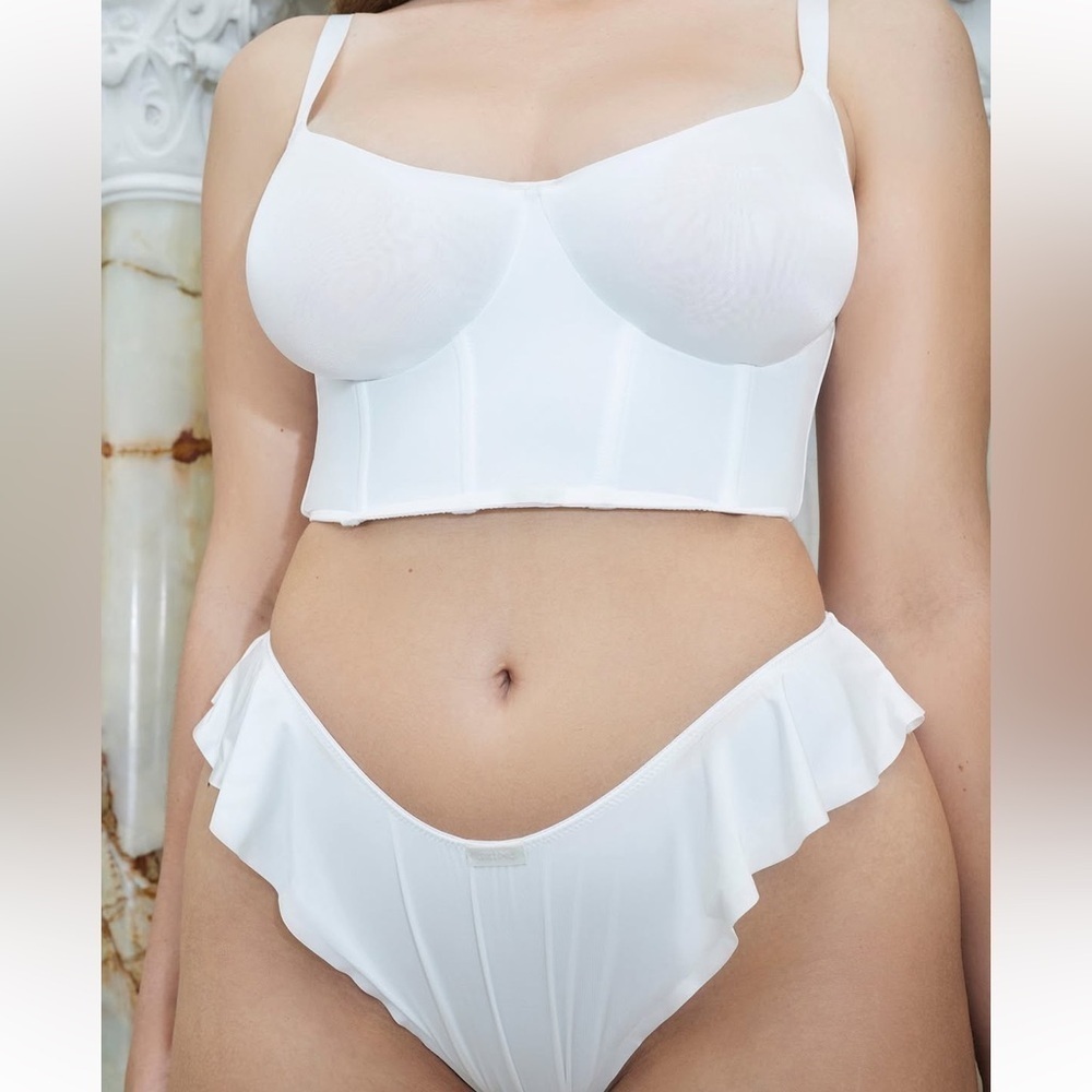 NWT skims bridal balconette corset bra top logo shine marble white size 40B